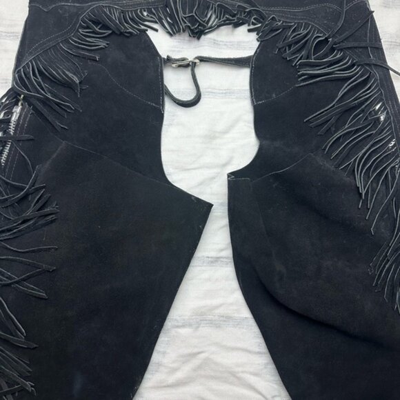 Black Fringe Leather Chaps - Picture 5 of 8